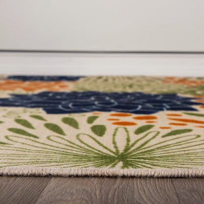 Tapis d'intérieur/extérieur tissé plat à motifs floraux modernes