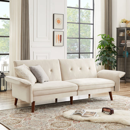 Canapé-lit futon moderne, canapé-lit convertible avec pieds fuselés en bois, 78,35 po, petit canapé à dossier divisé pour le salon