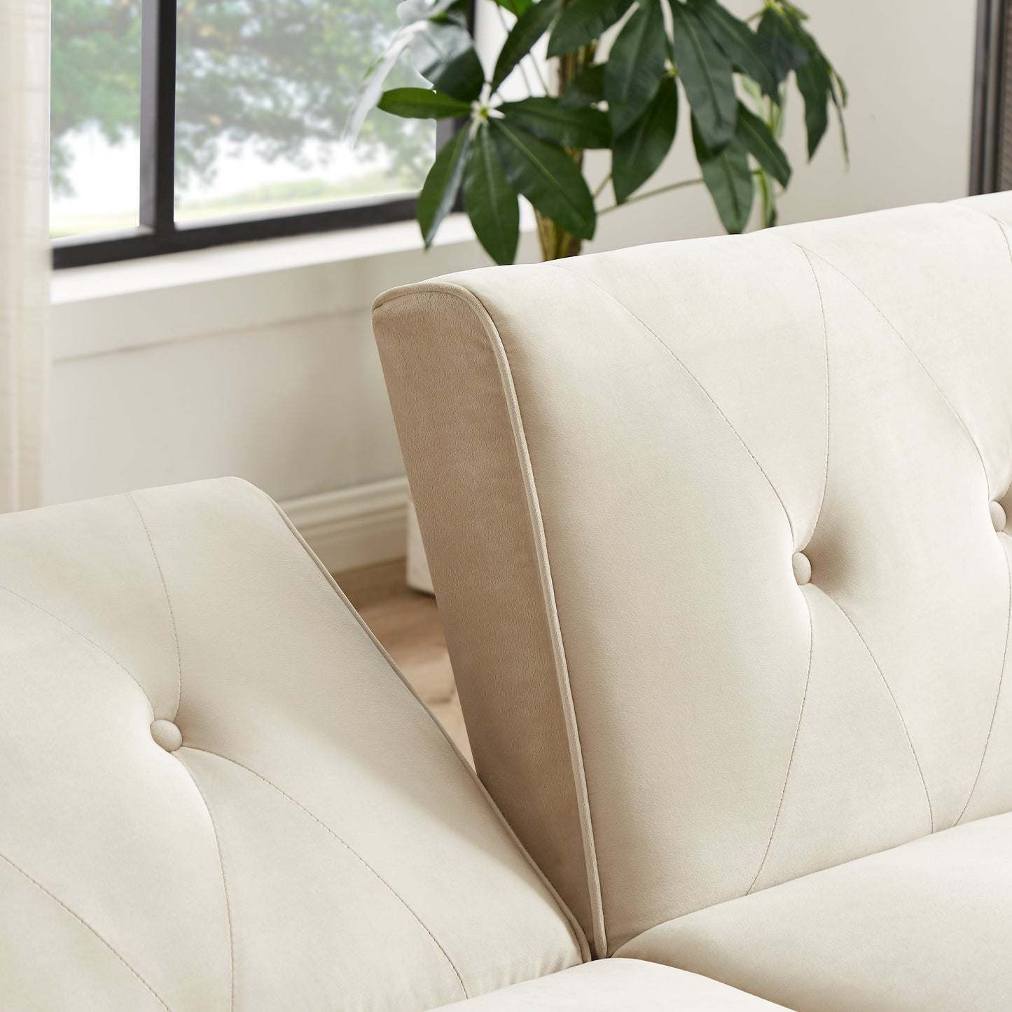 Canapé-lit futon moderne, canapé-lit convertible avec pieds fuselés en bois, 78,35 po, petit canapé à dossier divisé pour le salon