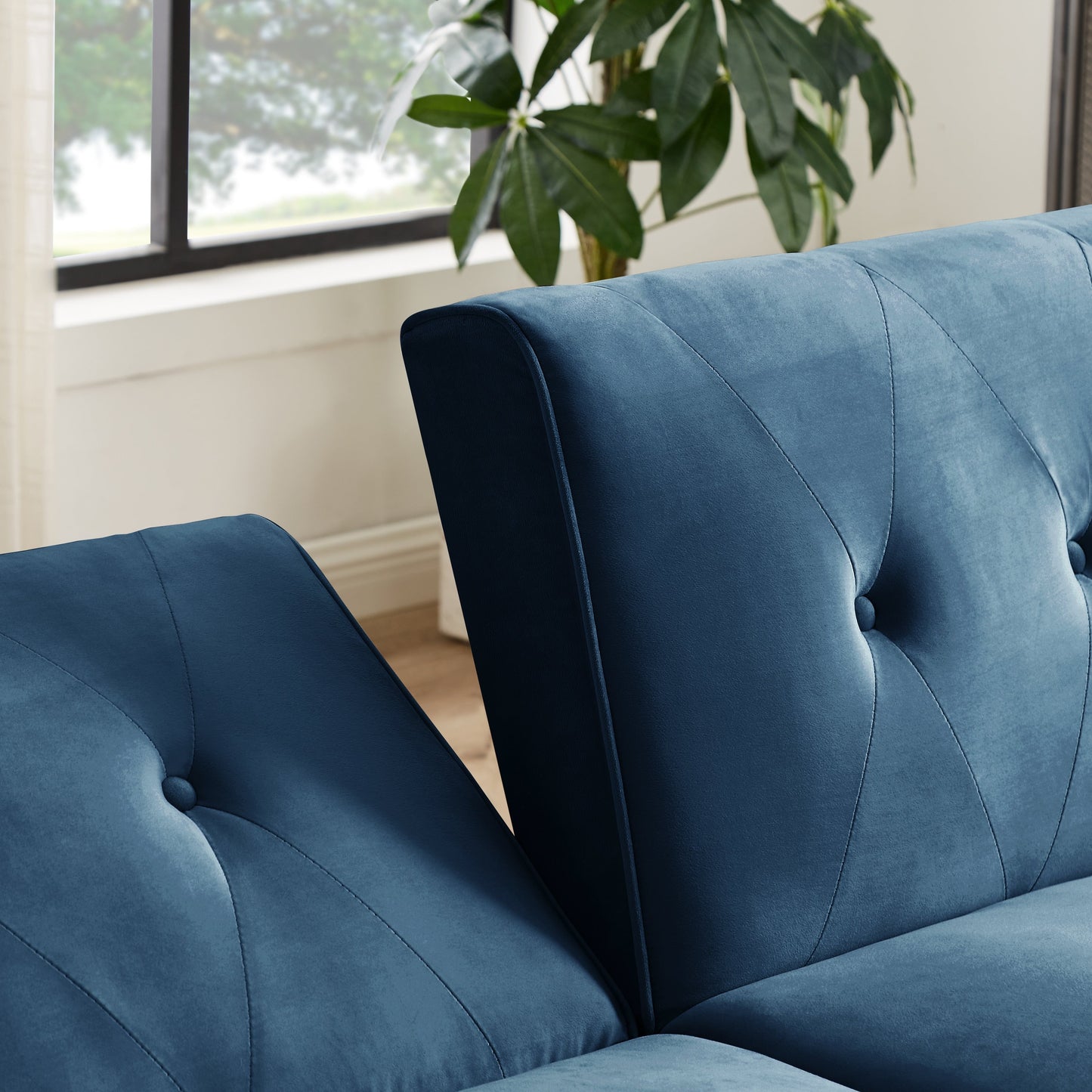 Canapé-lit futon moderne, canapé-lit convertible avec pieds fuselés en bois, 78,35 po, petit canapé à dossier divisé pour le salon