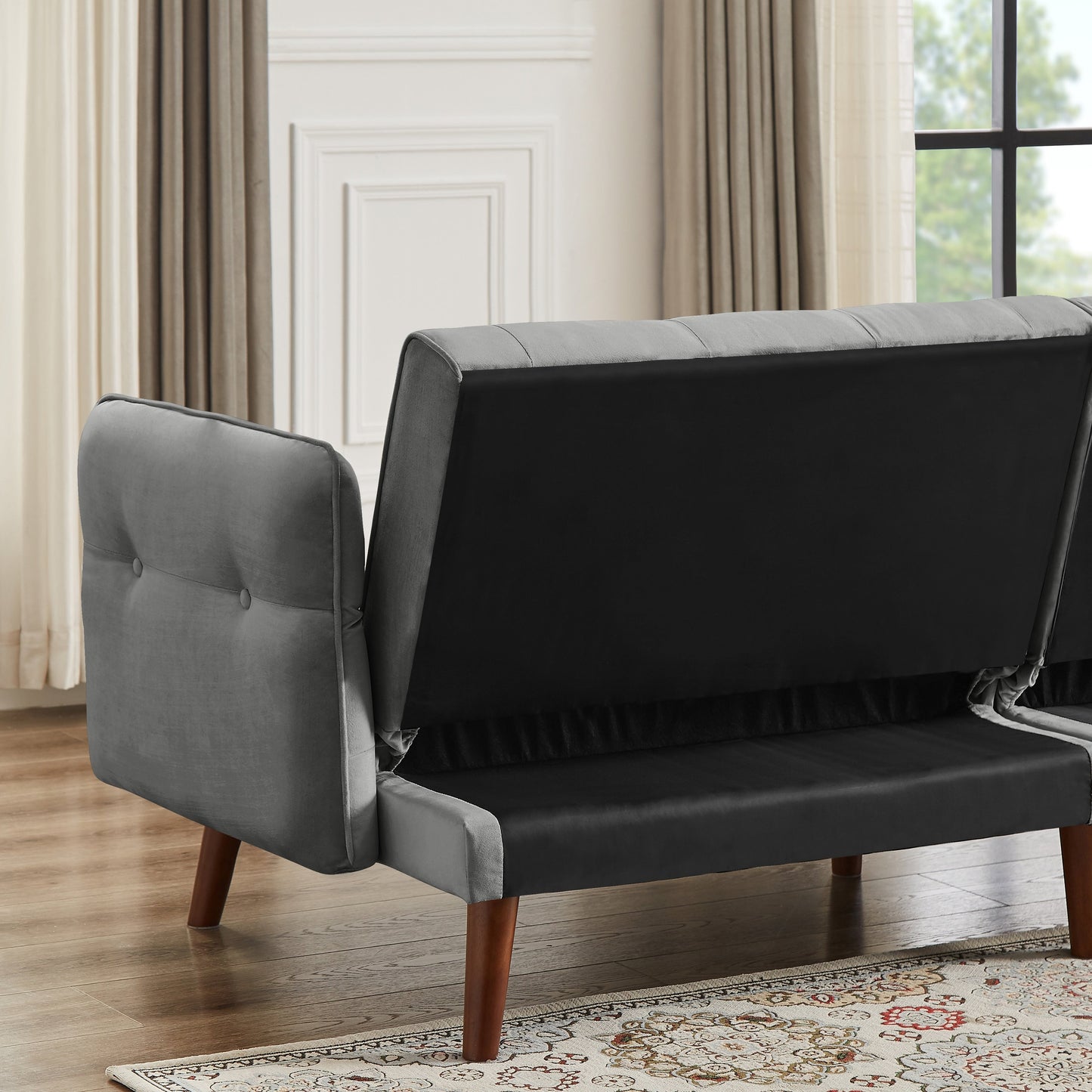 Canapé-lit futon moderne, canapé-lit convertible avec pieds fuselés en bois, 78,35 po, petit canapé à dossier divisé pour le salon