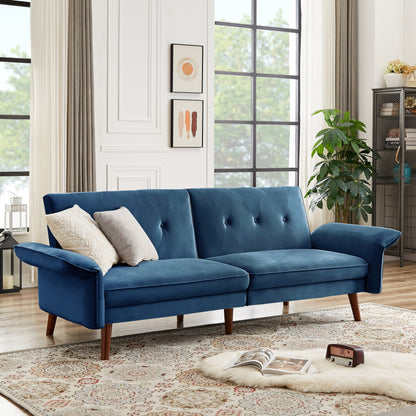 Canapé-lit futon moderne, canapé-lit convertible avec pieds fuselés en bois, 78,35 po, petit canapé à dossier divisé pour le salon