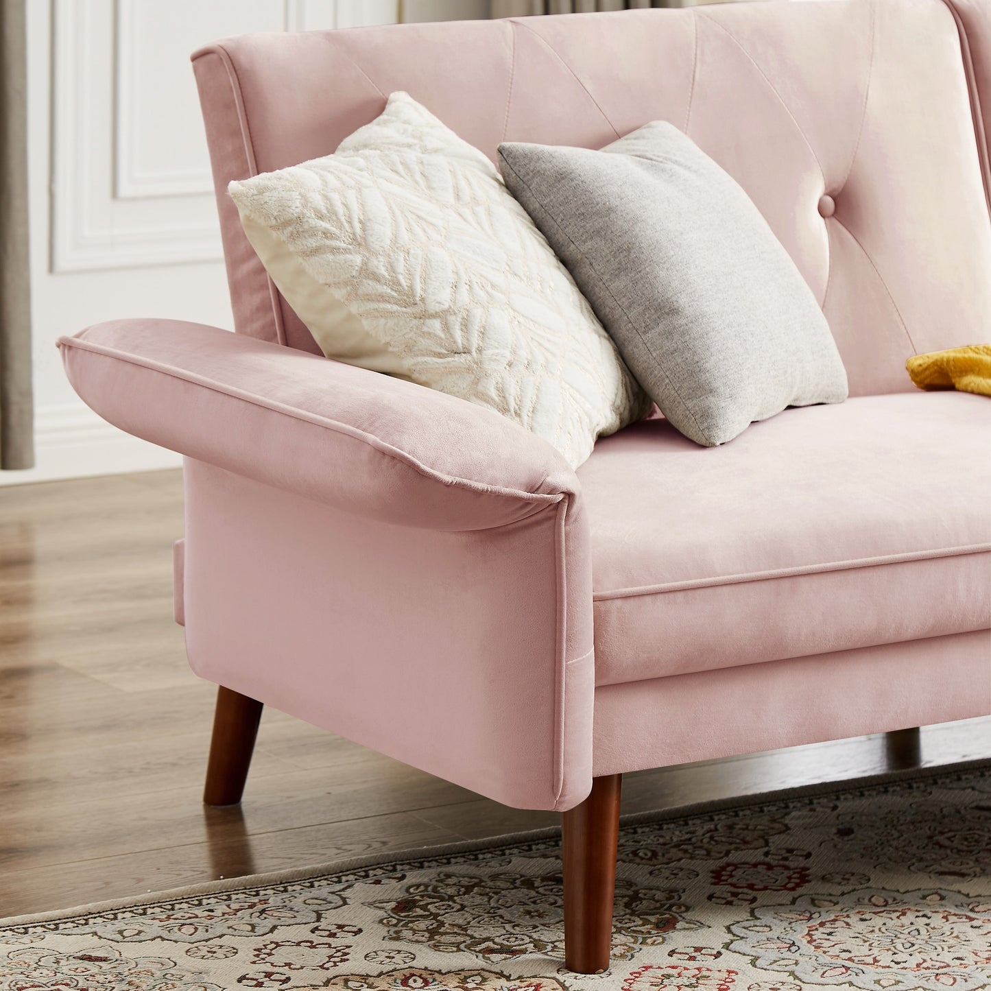 Canapé-lit futon moderne, canapé-lit convertible avec pieds fuselés en bois, 78,35 po, petit canapé à dossier divisé pour le salon