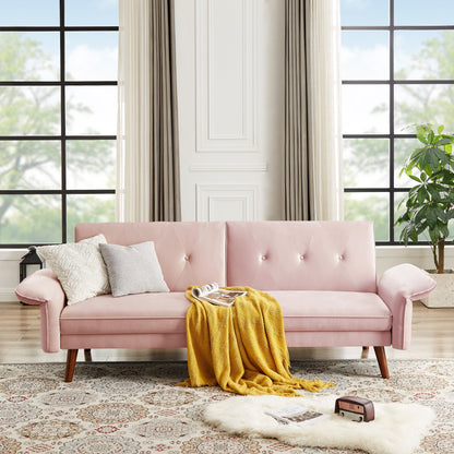 Canapé-lit futon moderne, canapé-lit convertible avec pieds fuselés en bois, 78,35 po, petit canapé à dossier divisé pour le salon