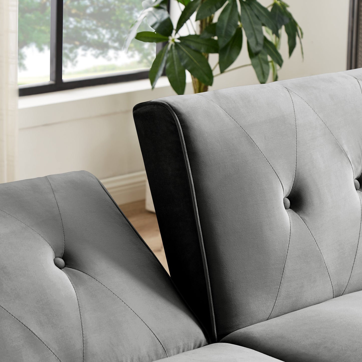 Canapé-lit futon moderne, canapé-lit convertible avec pieds fuselés en bois, 78,35 po, petit canapé à dossier divisé pour le salon