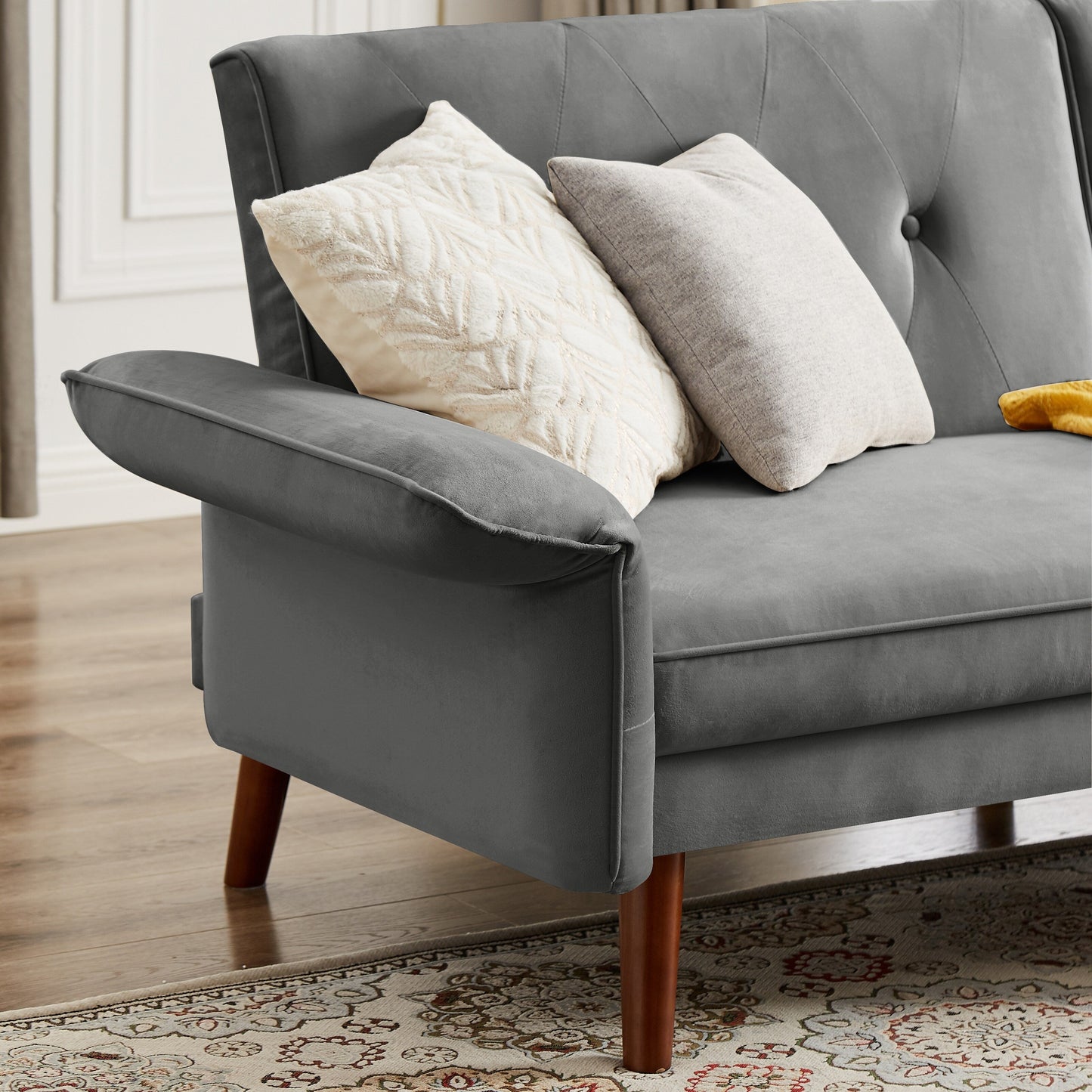 Canapé-lit futon moderne, canapé-lit convertible avec pieds fuselés en bois, 78,35 po, petit canapé à dossier divisé pour le salon