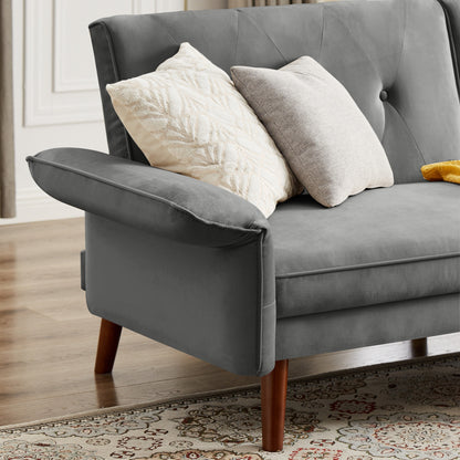 Canapé-lit futon moderne, canapé-lit convertible avec pieds fuselés en bois, 78,35 po, petit canapé à dossier divisé pour le salon