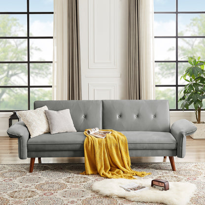 Canapé-lit futon moderne, canapé-lit convertible avec pieds fuselés en bois, 78,35 po, petit canapé à dossier divisé pour le salon