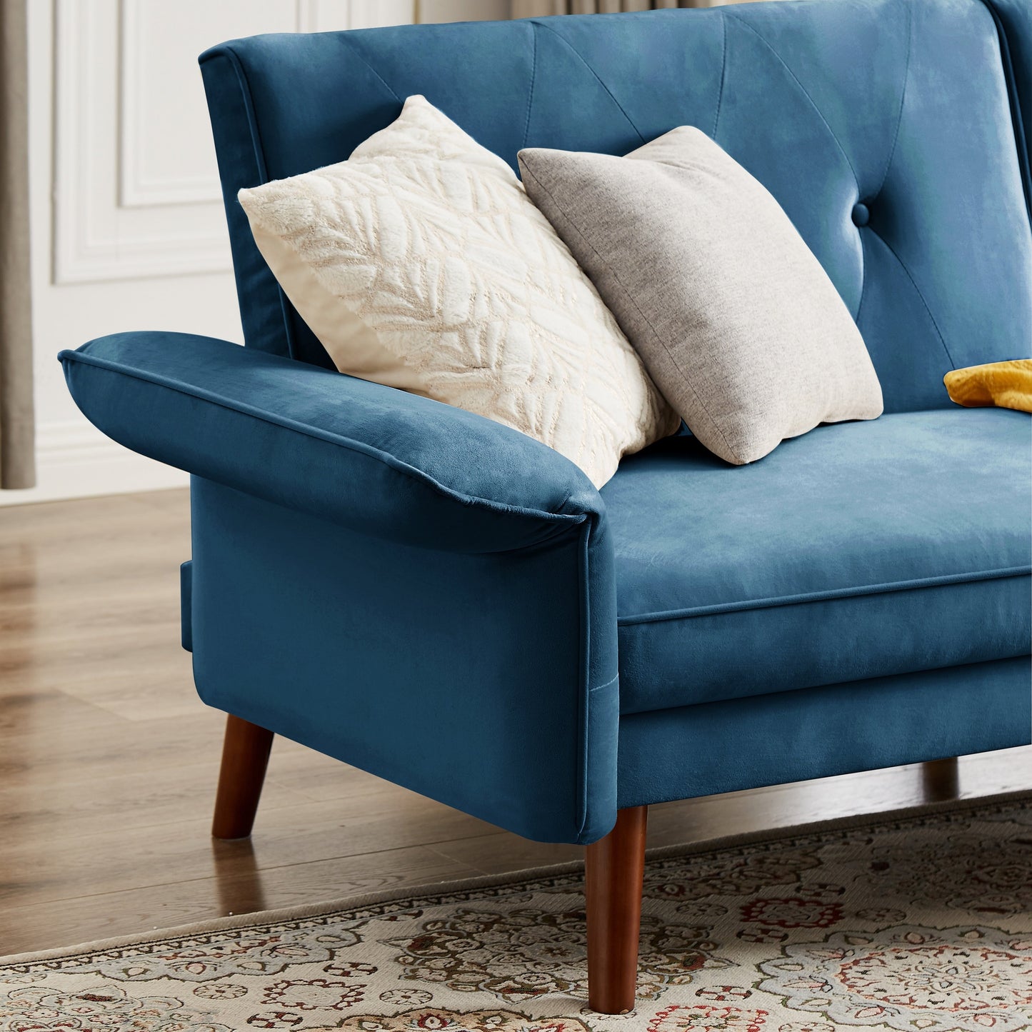 Canapé-lit futon moderne, canapé-lit convertible avec pieds fuselés en bois, 78,35 po, petit canapé à dossier divisé pour le salon