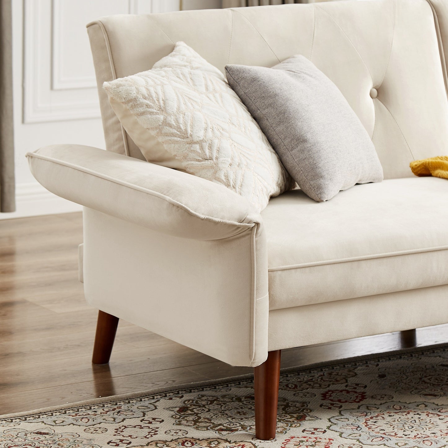 Canapé-lit futon moderne, canapé-lit convertible avec pieds fuselés en bois, 78,35 po, petit canapé à dossier divisé pour le salon