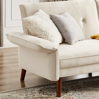 Canapé-lit futon moderne, canapé-lit convertible avec pieds fuselés en bois, 78,35 po, petit canapé à dossier divisé pour le salon