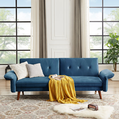 Canapé-lit futon moderne, canapé-lit convertible avec pieds fuselés en bois, 78,35 po, petit canapé à dossier divisé pour le salon