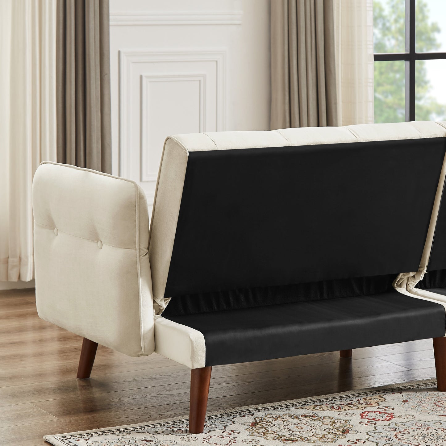 Canapé-lit futon moderne, canapé-lit convertible avec pieds fuselés en bois, 78,35 po, petit canapé à dossier divisé pour le salon