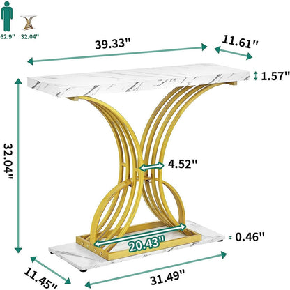 Console moderne dorée avec plateau en marbre pour entrée et couloir