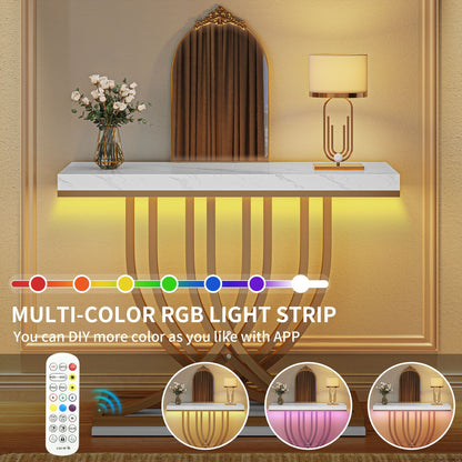 Console moderne dorée avec plateau en marbre pour entrée et couloir