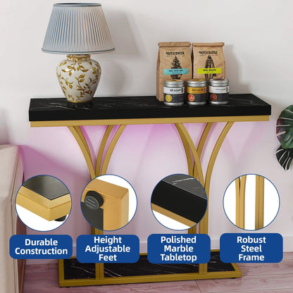 Console moderne dorée avec plateau en marbre pour entrée et couloir