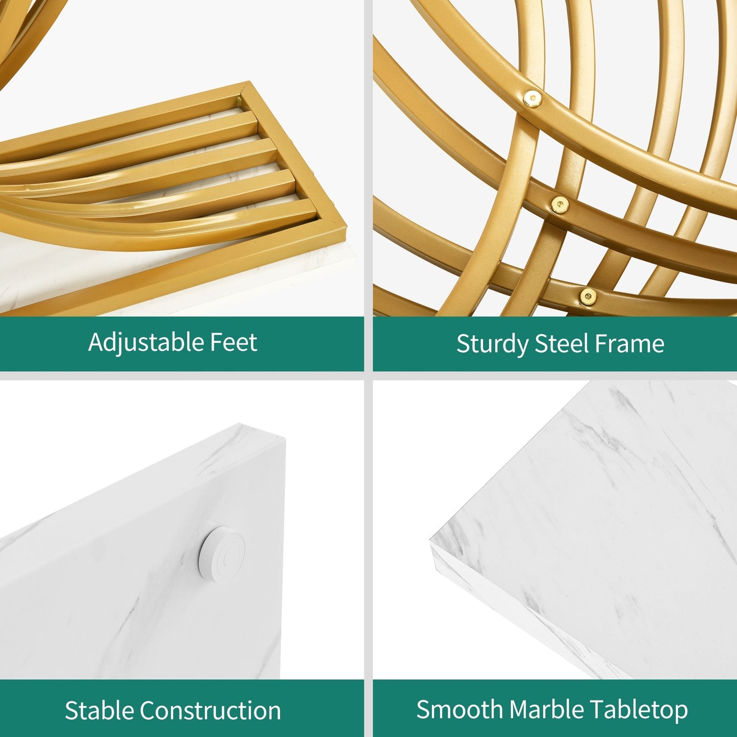 Console moderne dorée avec plateau en marbre pour entrée et couloir