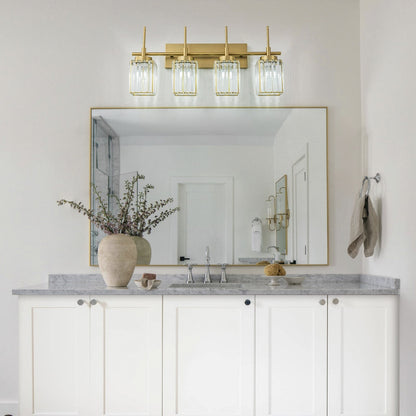 Applique murale moderne dorée à intensité variable, style cylindre glamour pour salle de bain, en cristal, pour vanité