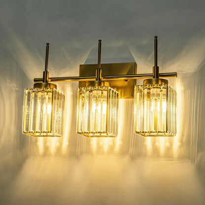 Applique murale moderne dorée à intensité variable, style cylindre glamour pour salle de bain, en cristal, pour vanité
