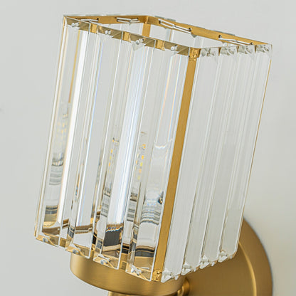 Applique murale moderne dorée à intensité variable, style cylindre glamour pour salle de bain, en cristal, pour vanité