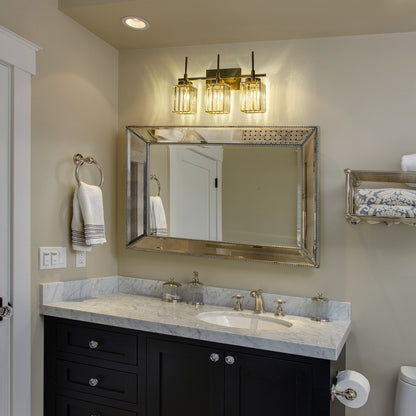 Applique murale moderne dorée à intensité variable, style cylindre glamour pour salle de bain, en cristal, pour vanité