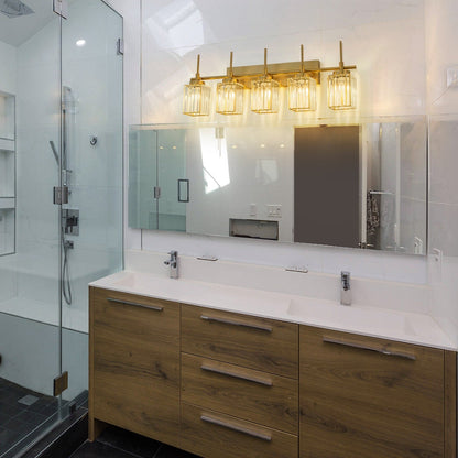 Applique murale moderne dorée à intensité variable, style cylindre glamour pour salle de bain, en cristal, pour vanité