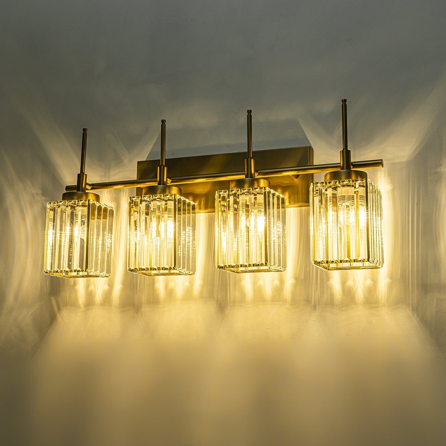 Applique murale moderne dorée à intensité variable, style cylindre glamour pour salle de bain, en cristal, pour vanité