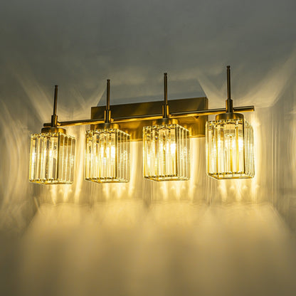 Applique murale moderne dorée à intensité variable, style cylindre glamour pour salle de bain, en cristal, pour vanité