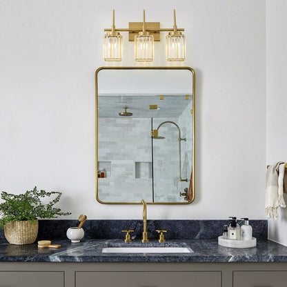 Applique murale moderne dorée à intensité variable, style cylindre glamour pour salle de bain, en cristal, pour vanité