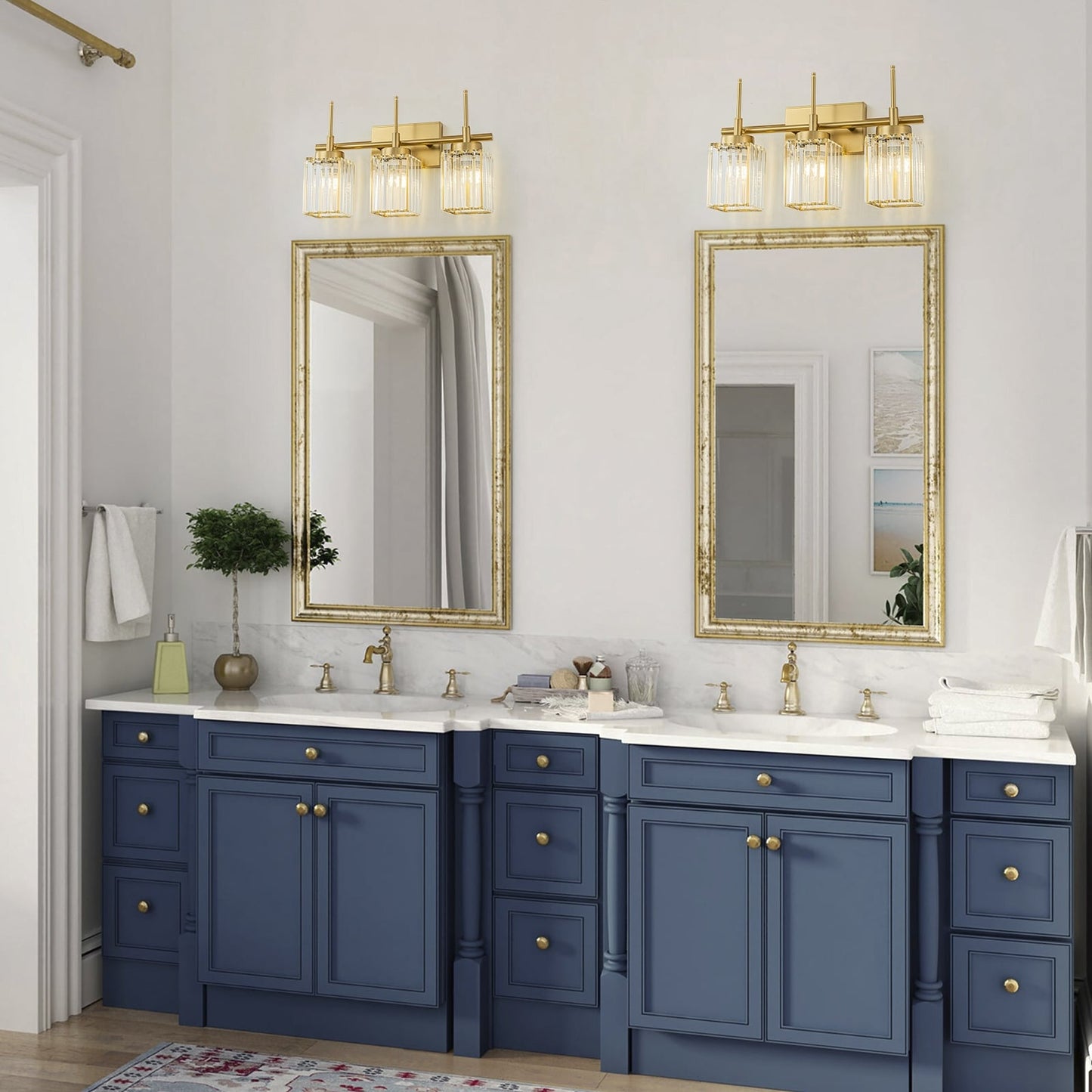 Applique murale moderne dorée à intensité variable, style cylindre glamour pour salle de bain, en cristal, pour vanité