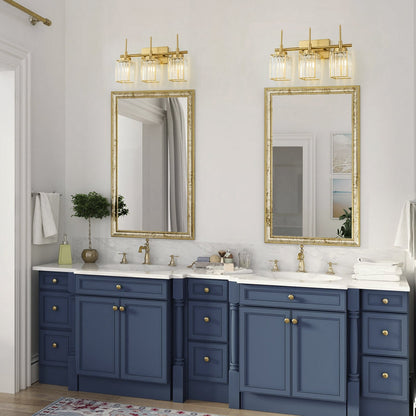 Applique murale moderne dorée à intensité variable, style cylindre glamour pour salle de bain, en cristal, pour vanité