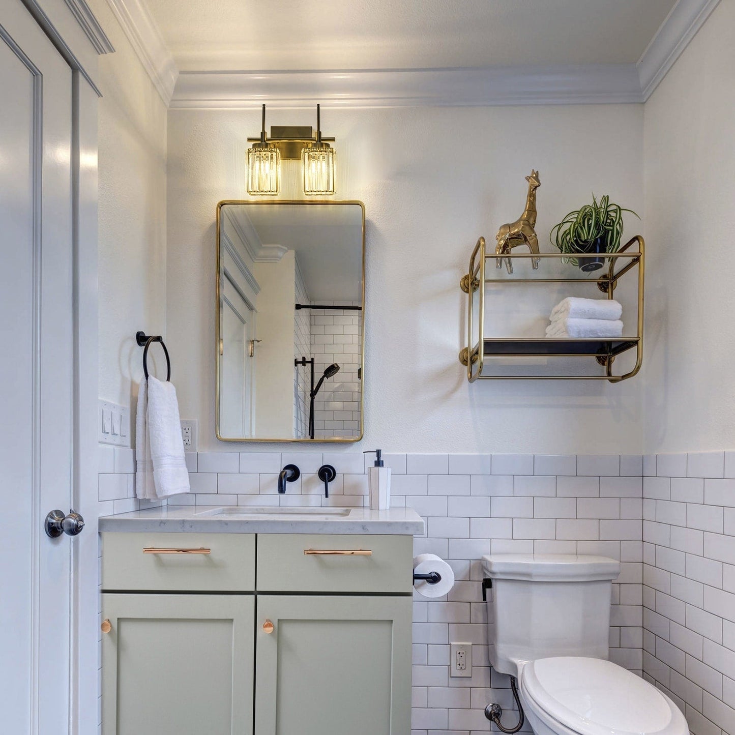 Applique murale moderne dorée à intensité variable, style cylindre glamour pour salle de bain, en cristal, pour vanité