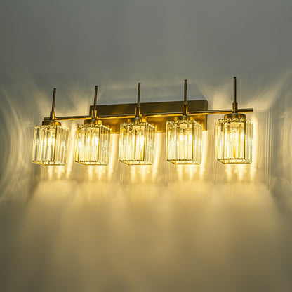 Applique murale moderne dorée à intensité variable, style cylindre glamour pour salle de bain, en cristal, pour vanité