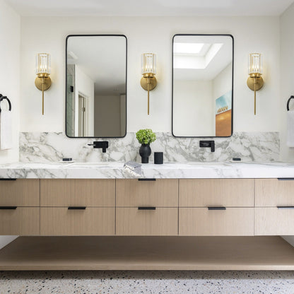 Applique murale moderne dorée à intensité variable, style cylindre glamour pour salle de bain, en cristal, pour vanité