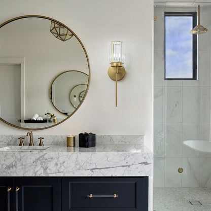 Applique murale moderne dorée à intensité variable, style cylindre glamour pour salle de bain, en cristal, pour vanité