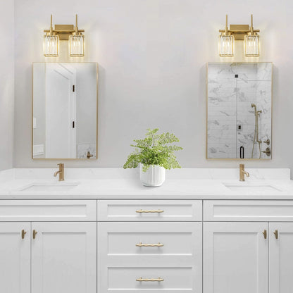 Applique murale moderne dorée à intensité variable, style cylindre glamour pour salle de bain, en cristal, pour vanité