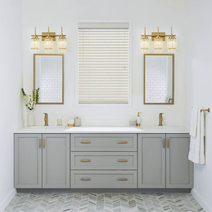 Applique murale moderne dorée à intensité variable, style cylindre glamour pour salle de bain, en cristal, pour vanité