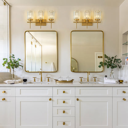 Applique murale moderne dorée à intensité variable, style cylindre glamour pour salle de bain, en cristal, pour vanité