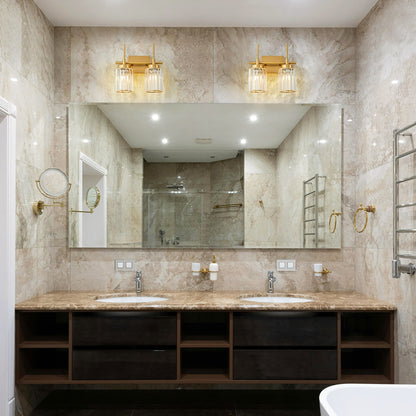 Applique murale moderne dorée à intensité variable, style cylindre glamour pour salle de bain, en cristal, pour vanité