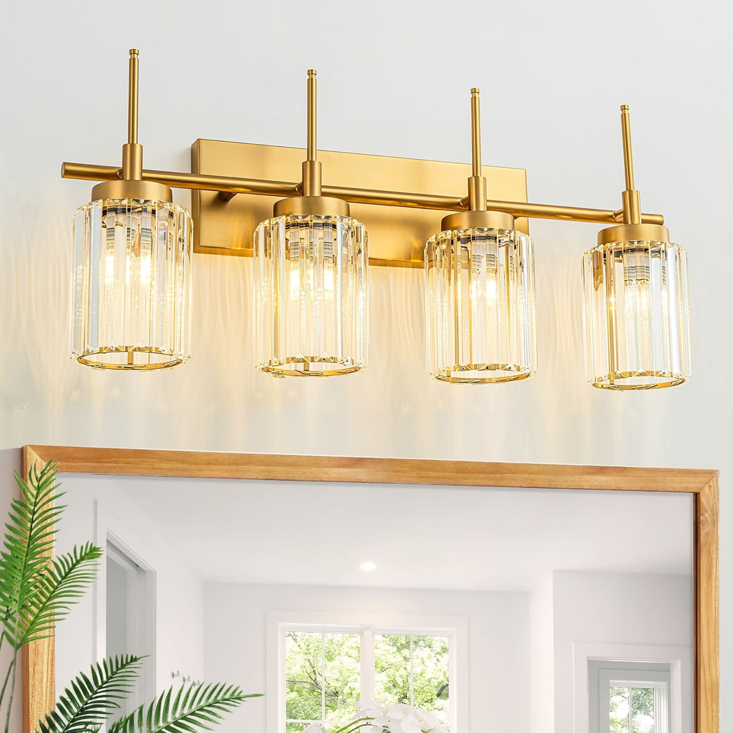 Applique murale moderne dorée à intensité variable, style cylindre glamour pour salle de bain, en cristal, pour vanité
