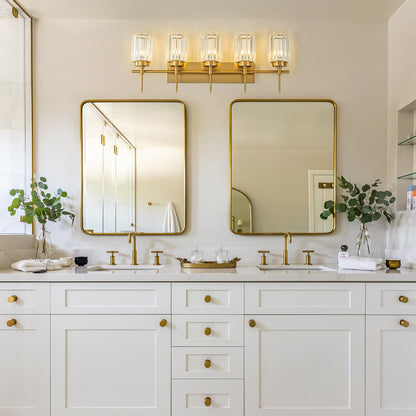 Applique murale moderne dorée à intensité variable, style cylindre glamour pour salle de bain, en cristal, pour vanité