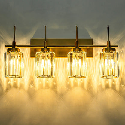 Applique murale moderne dorée à intensité variable, style cylindre glamour pour salle de bain, en cristal, pour vanité