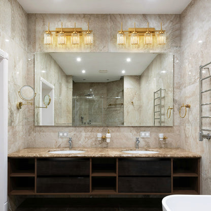 Applique murale moderne dorée à intensité variable, style cylindre glamour pour salle de bain, en cristal, pour vanité