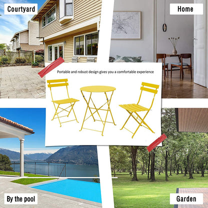 Ensemble bistrot pliant en métal 3 pièces, résistant aux intempéries, pour l'extérieur et l'intérieur, idéal pour la terrasse, la cour et le jardin.