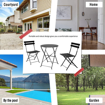 Ensemble bistrot pliant en métal 3 pièces, résistant aux intempéries, pour l'extérieur et l'intérieur, idéal pour la terrasse, la cour et le jardin.