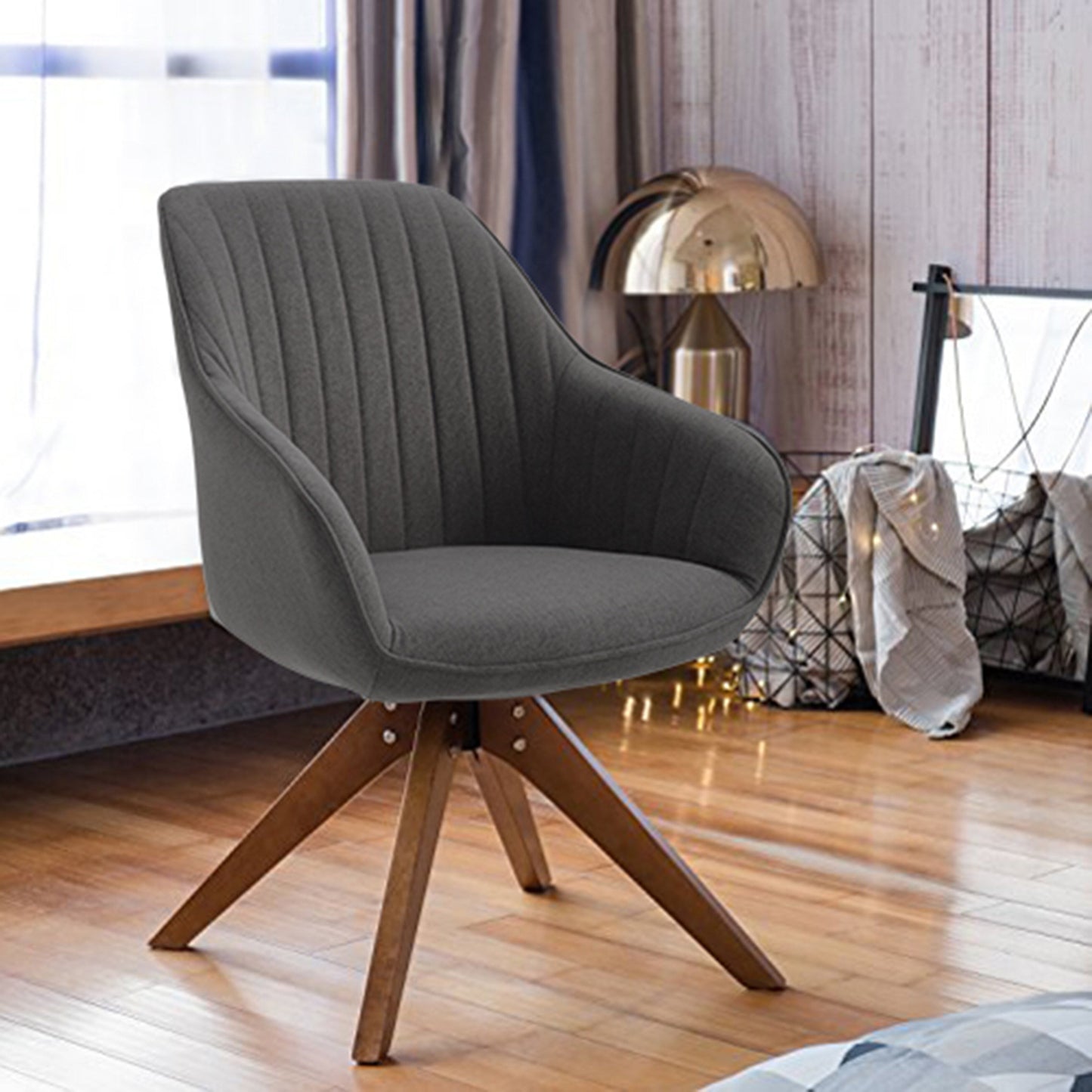 Fauteuil d'appoint pivotant Art Leon moderne avec pieds en bois