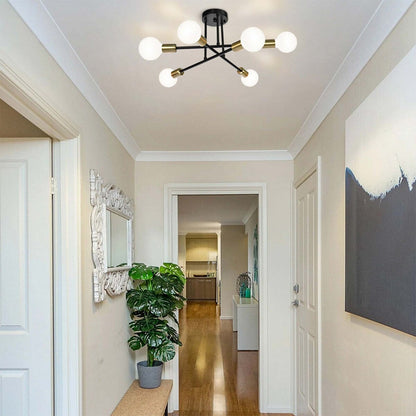 Plafonnier semi-encastré moderne en métal Sputnik de 6 lumières, 23,62 po