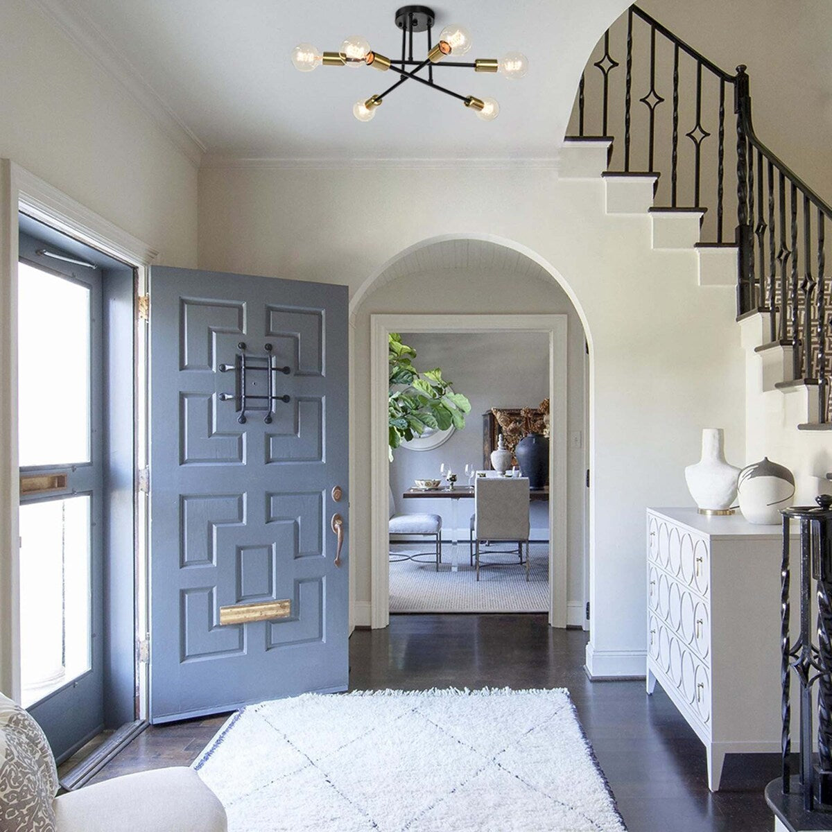 Plafonnier semi-encastré moderne en métal Sputnik de 6 lumières, 23,62 po