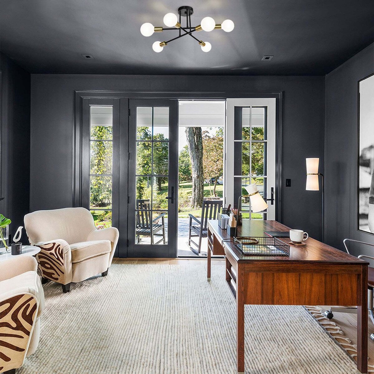 Plafonnier semi-encastré moderne en métal Sputnik de 6 lumières, 23,62 po