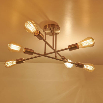 Plafonnier semi-encastré moderne en métal Sputnik de 6 lumières, 23,62 po